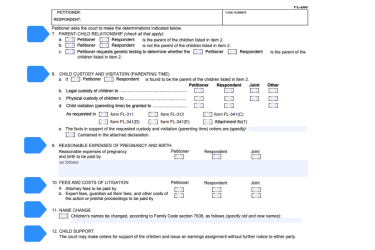 Form FL 200 showing requests