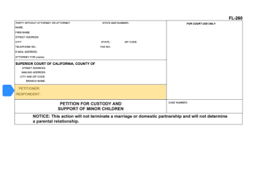 Highlight of Form FL-260 showing Petitioner and Respondent