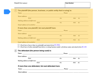 Highlight of Form SC-500 showing Plaintiff